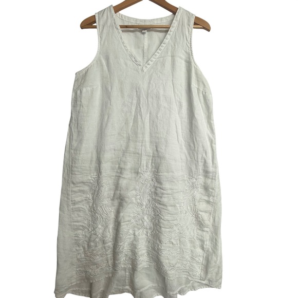 Pure Jill Dresses & Skirts - Pure Jill Elements White Linen Embroidered Sleeveless Tunic Dress Medium Coastal